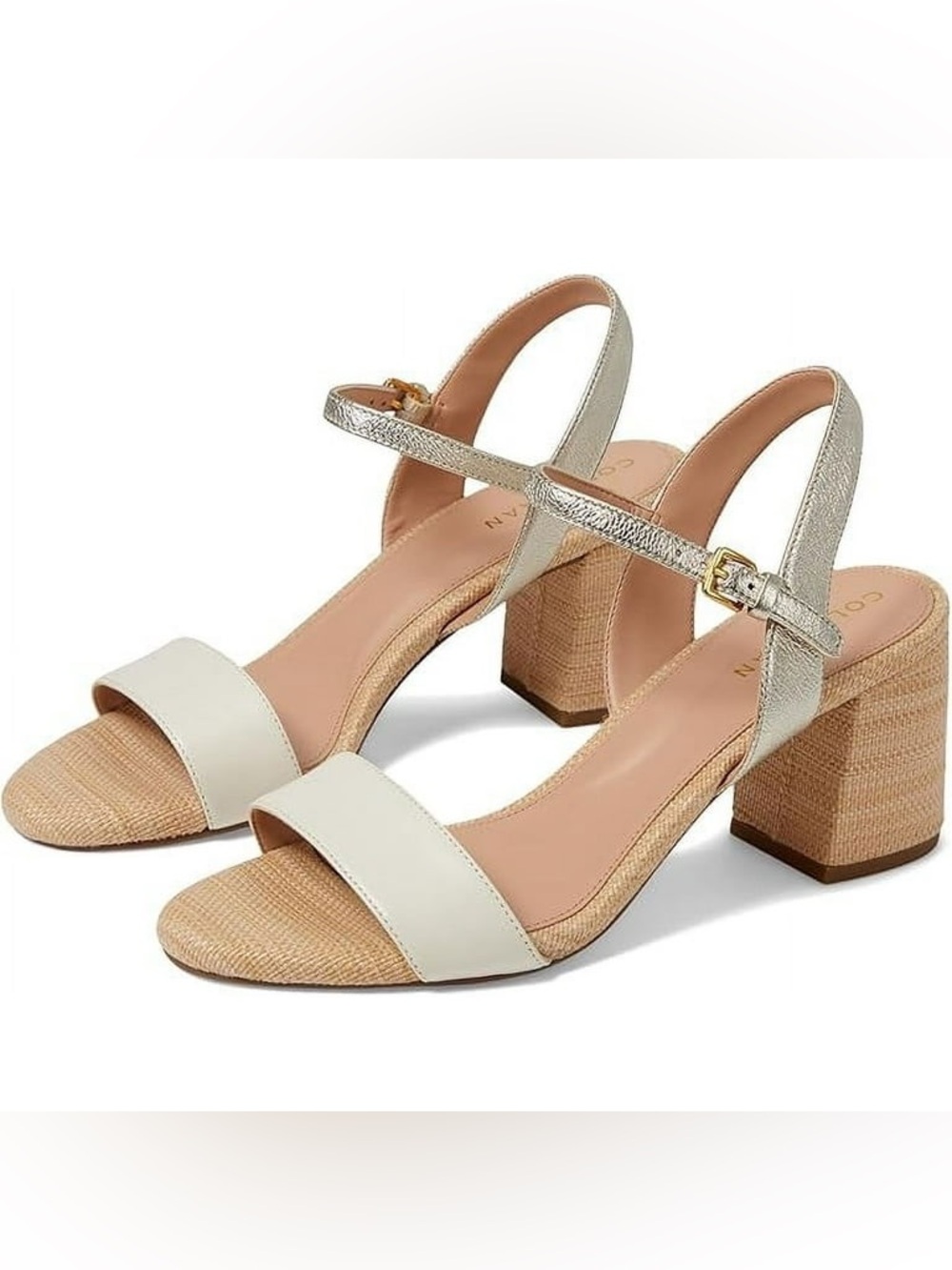 Cole Haan Josie Cream and Gold Block Heel Sandals EUC Size 9